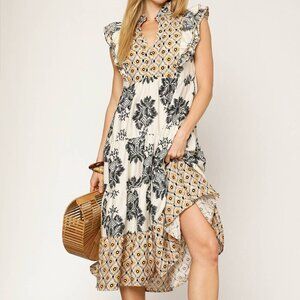 Umgee - Boho Mixed Print Tiered Dress | Anthropologie Style Folk | Sz M | NWT